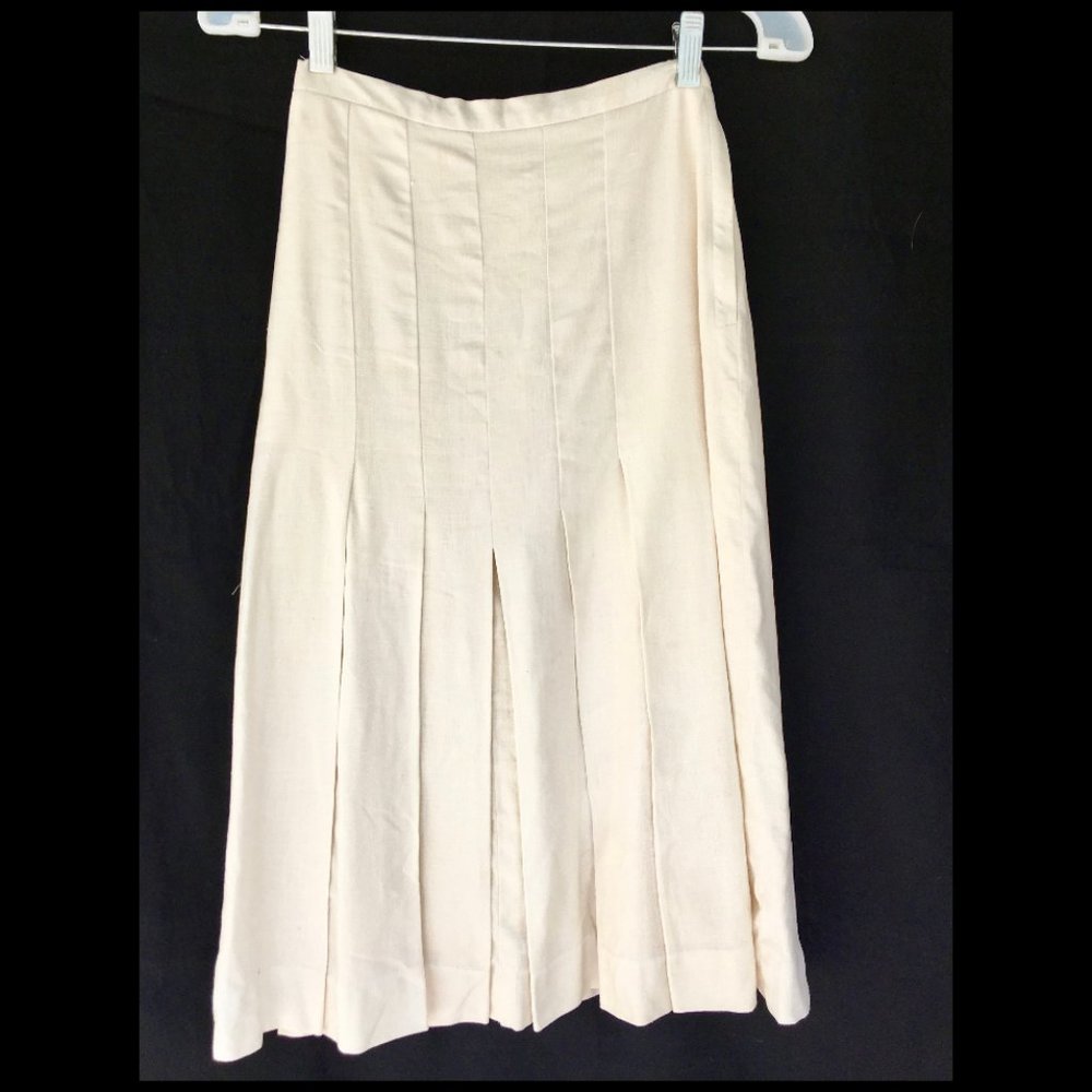 Vintage Ivory Linen Pleated Midi Skirt